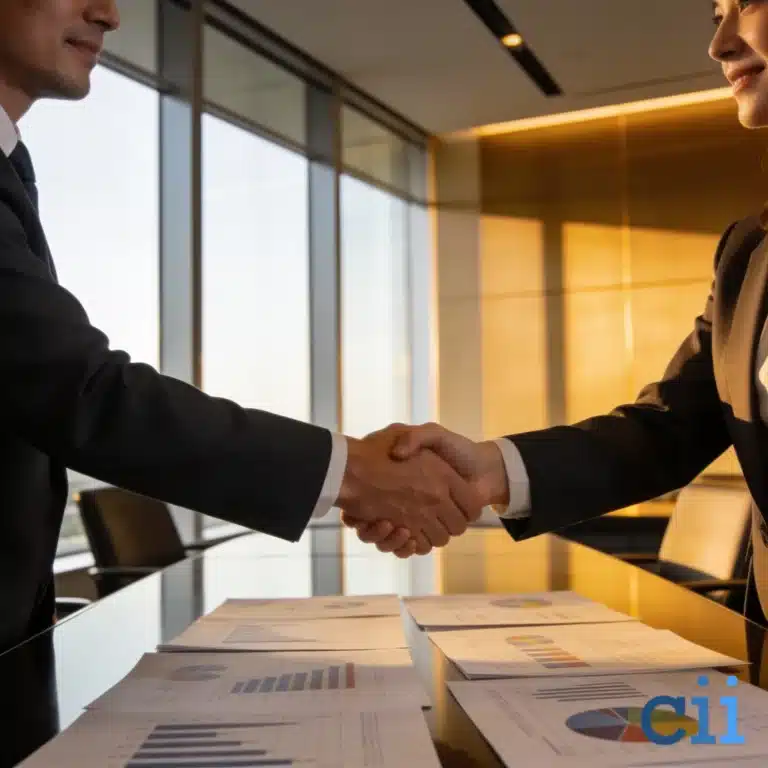 Private equity executives closing a lower middle market business acquisition deal